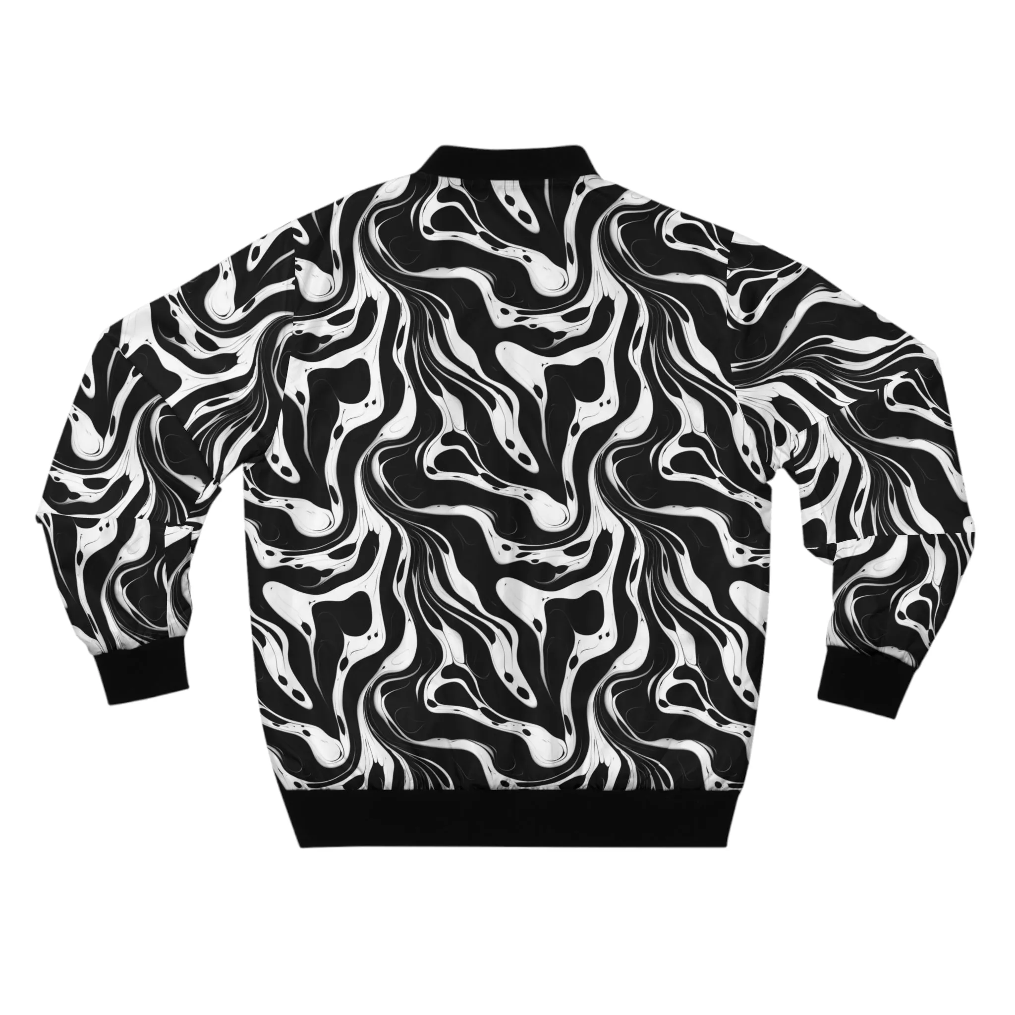 Wavy Distorted Black and White Ink Pattern Lightweight Bomber Jacket