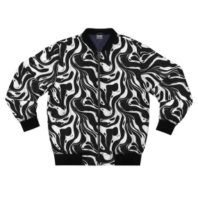 Wavy Distorted Black and White Ink Pattern Lightweight Bomber Jacket