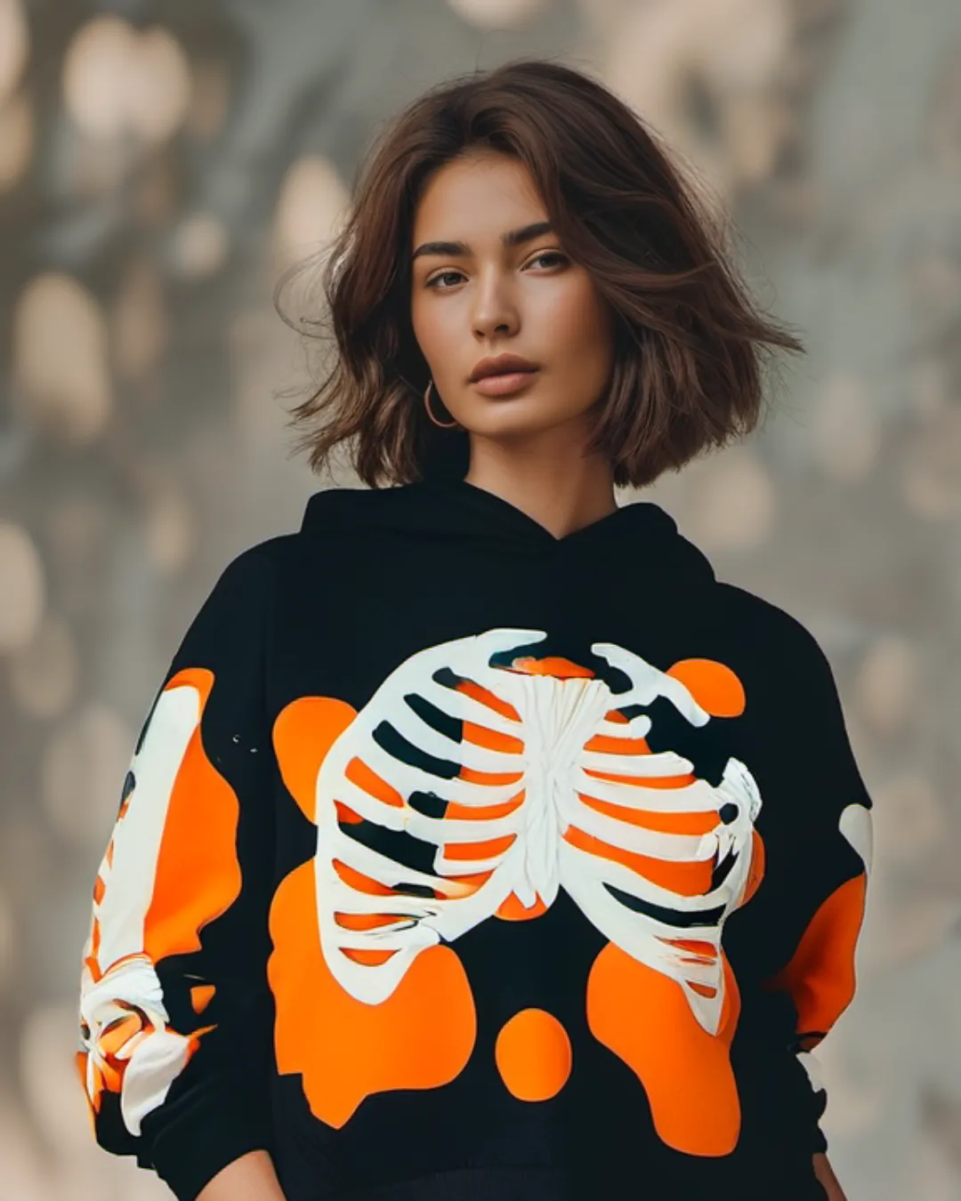 Women Black Oversized Hoodie - Bone Edition