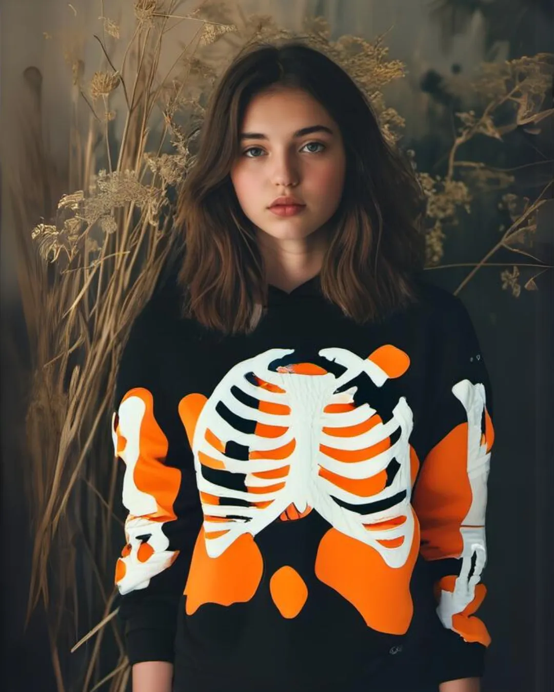 Women Black Oversized Hoodie - Bone Edition