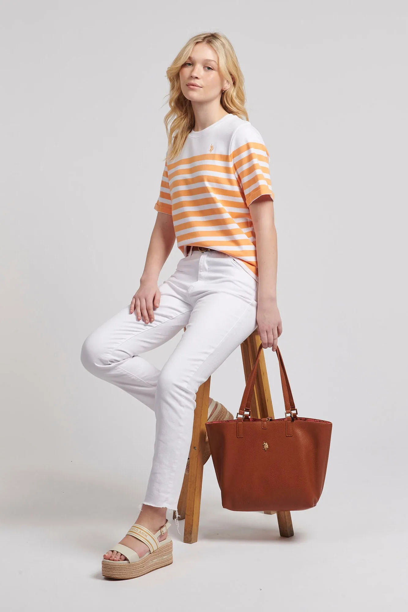 Womens Regular Fit Engineered Stripe T-Shirt in Mock Orange