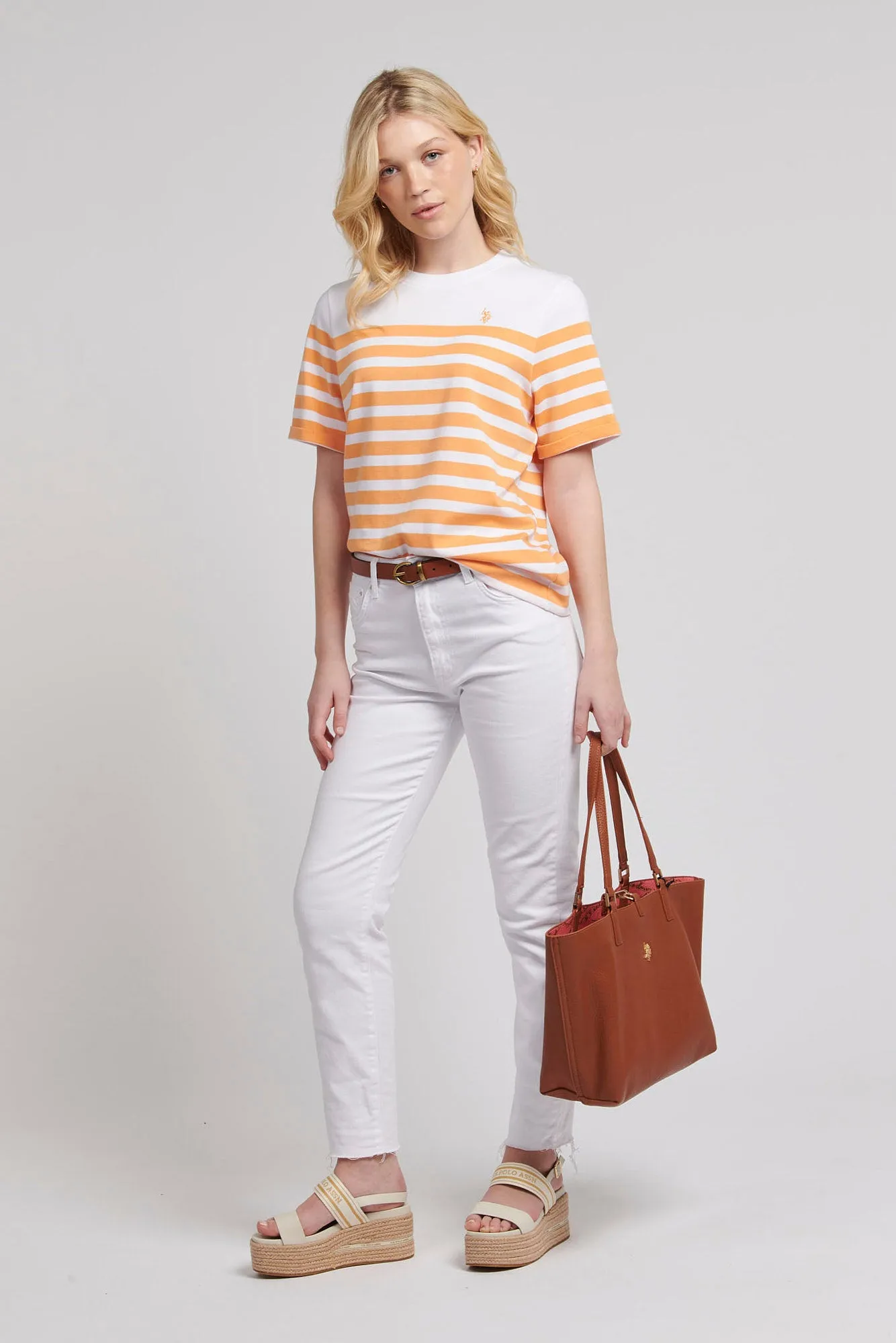 Womens Regular Fit Engineered Stripe T-Shirt in Mock Orange
